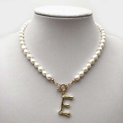 Real Pearl Necklace Choker Alphabet A-Z Initial Pearl Necklace Stainless