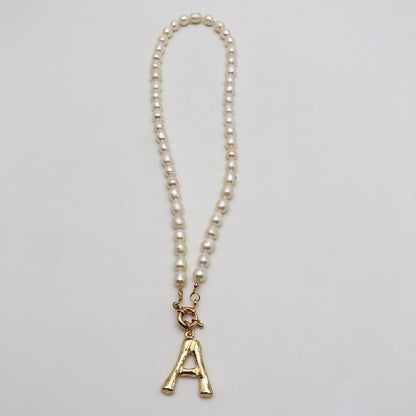 Real Pearl Necklace Choker Alphabet A-Z Initial Pearl Necklace Stainless