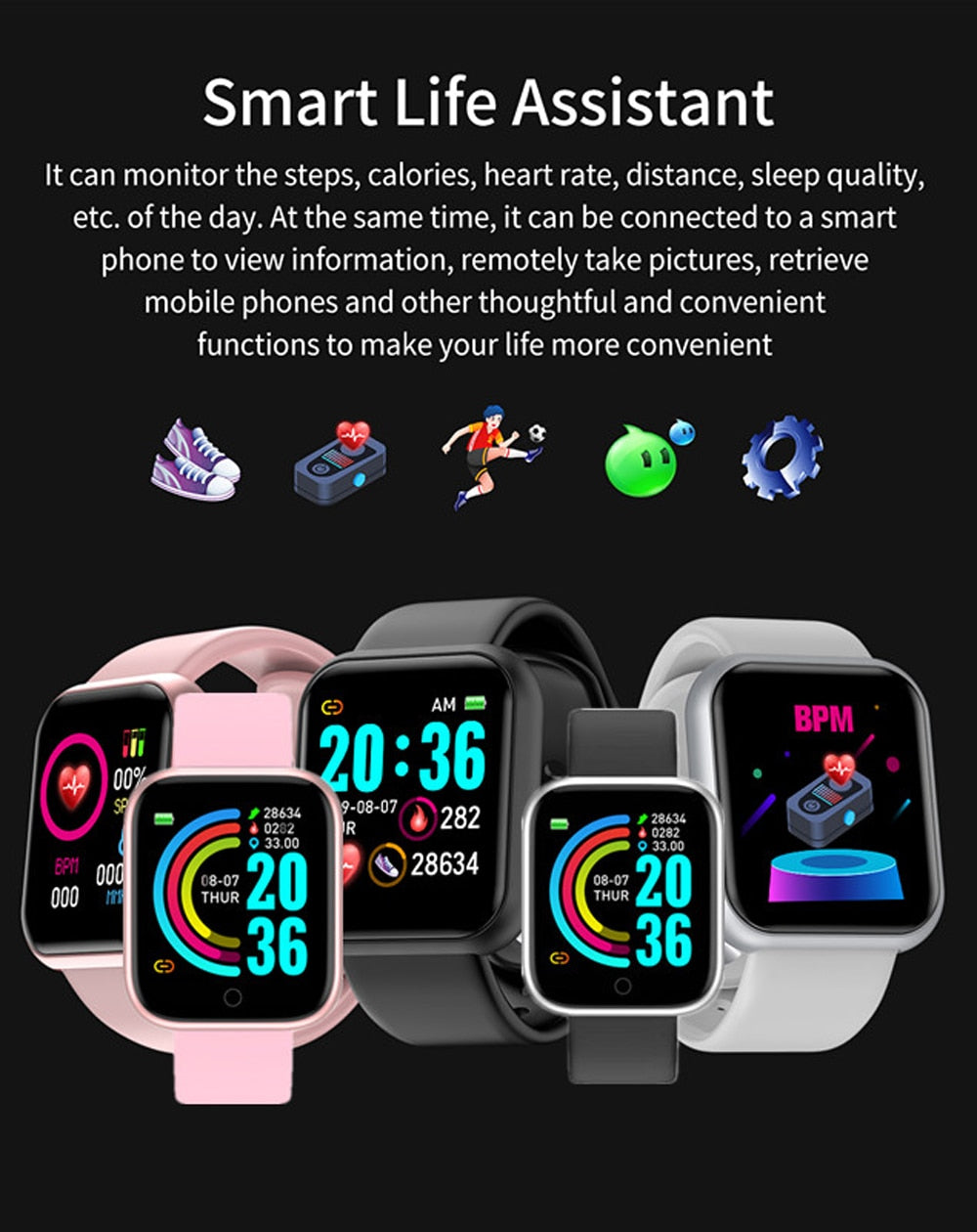 Smart Watch Y68 Fitness Bracelet Activity Tracker Heart Rate Monitor Blood pressure Bluetooth Watch for ios Android