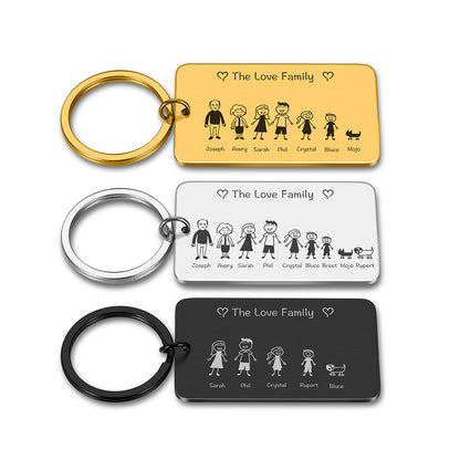 Love Cute Keychain Engraved Family Gifts for Parents Children Present Keyring Bag Charm Families Member Gift Key Chain