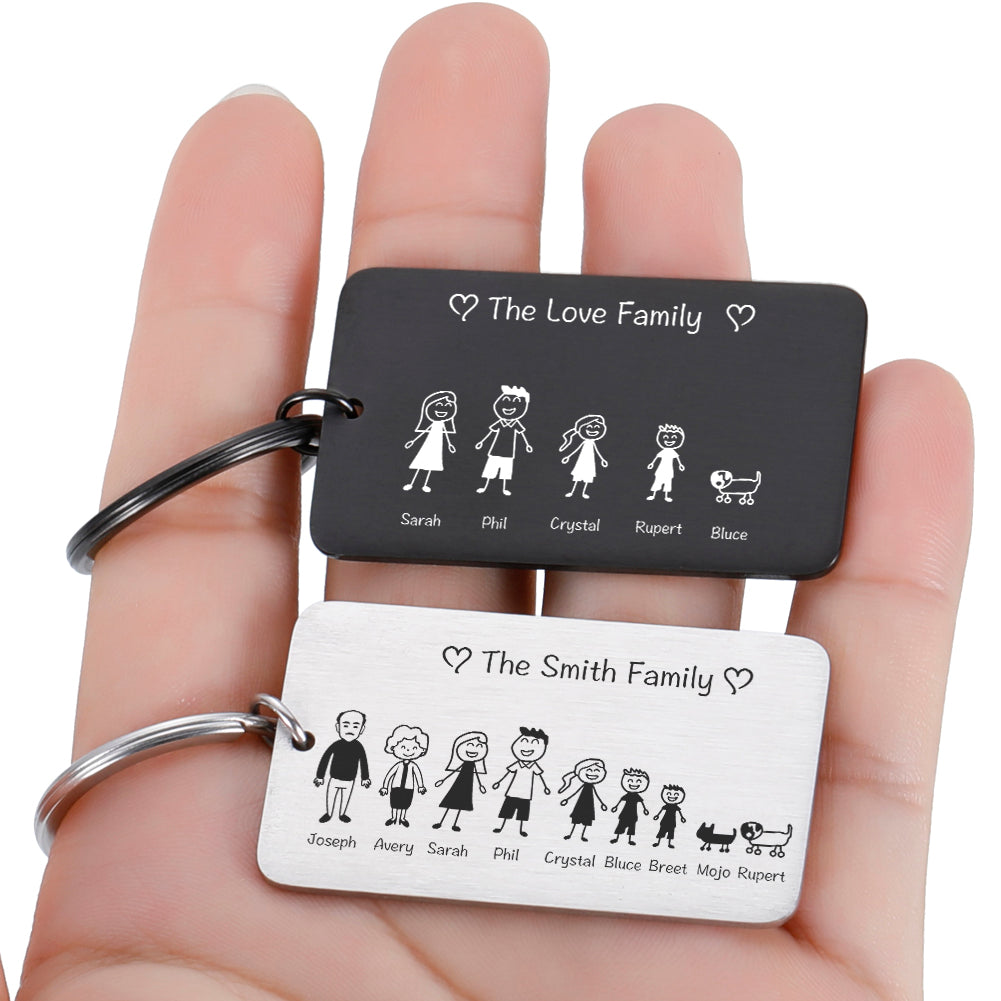 Love Cute Keychain Engraved Family Gifts for Parents Children Present Keyring Bag Charm Families Member Gift Key Chain