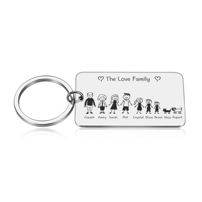 Love Cute Keychain Engraved Family Gifts for Parents Children Present Keyring Bag Charm Families Member Gift Key Chain