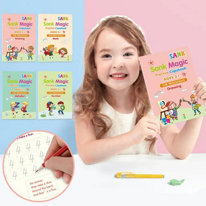 4 Books + Pen Magic Practice Copybook Free Wiping Children's Copybook