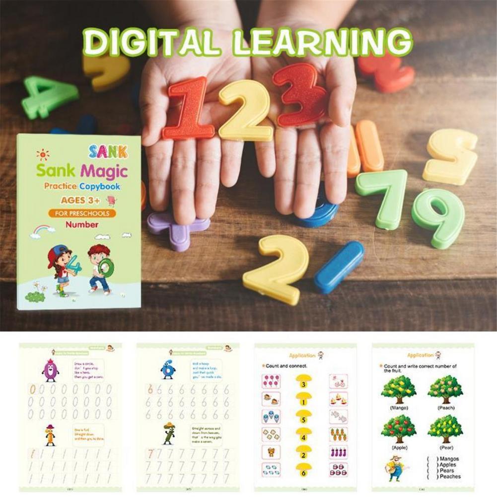 4 Books + Pen Magic Practice Copybook Free Wiping Children's Copybook