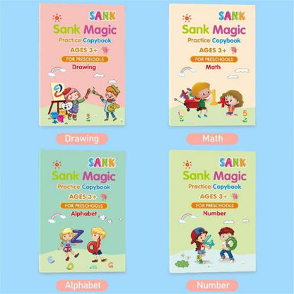 4 Books + Pen Magic Practice Copybook Free Wiping Children's Copybook