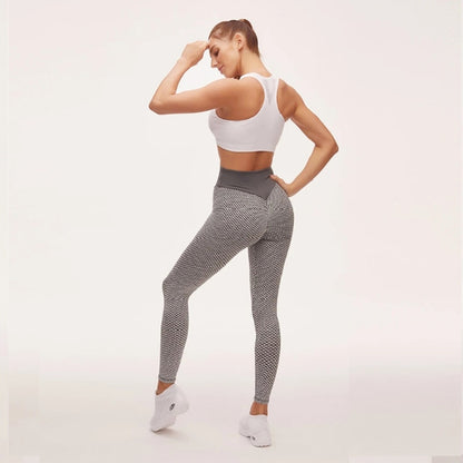 CHRLEISURE Grid Tights Yoga Pants Women Seamless High Waist Leggings