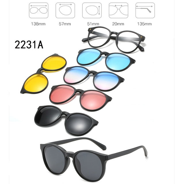 5 In 1 Custom Men Women Polarized Optical Magnetic Sunglasses Clip Magnet