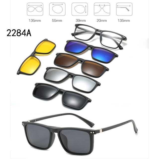 5 In 1 Custom Men Women Polarized Optical Magnetic Sunglasses Clip Magnet