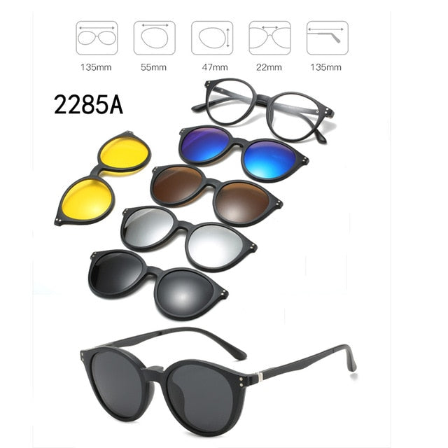 5 In 1 Custom Men Women Polarized Optical Magnetic Sunglasses Clip Magnet