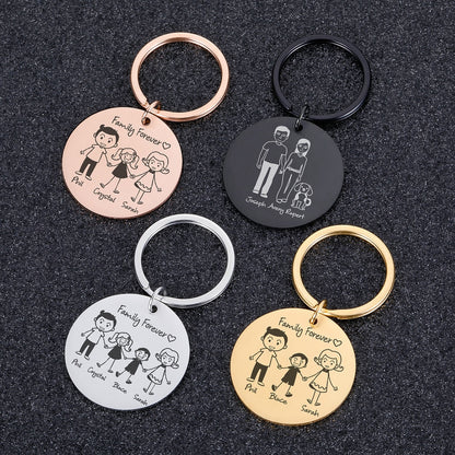 Love Cute Keychain Engraved Family Gifts for Parents Children Present Keyring Bag Charm Families Member Gift Key Chain