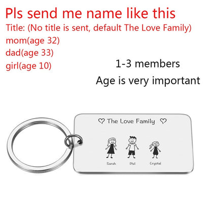 Love Cute Keychain Engraved Family Gifts for Parents Children Present Keyring Bag Charm Families Member Gift Key Chain