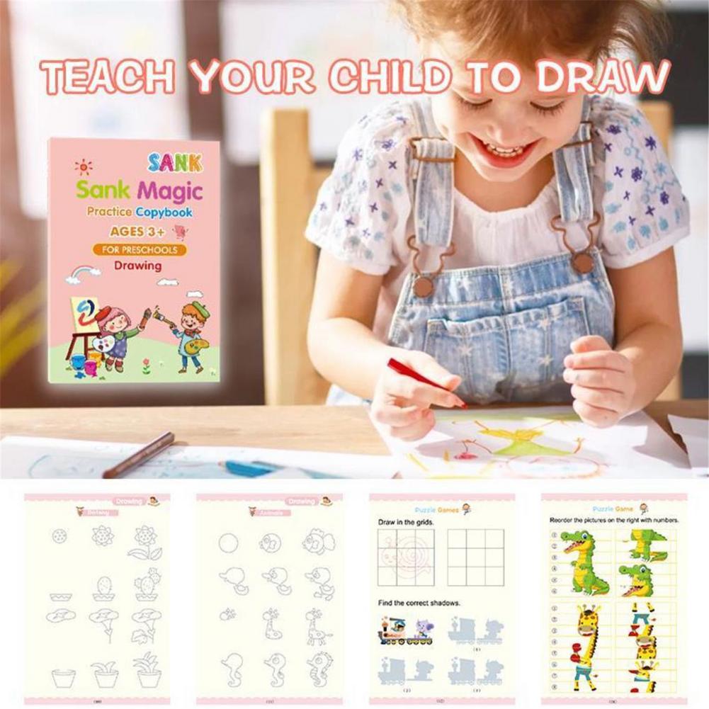 4 Books + Pen Magic Practice Copybook Free Wiping Children's Copybook