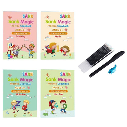 4 Books + Pen Magic Practice Copybook Free Wiping Children's Copybook