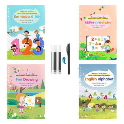 4 Books + Pen Magic Practice Copybook Free Wiping Children's Copybook