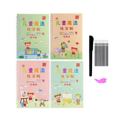 4 Books + Pen Magic Practice Copybook Free Wiping Children's Copybook