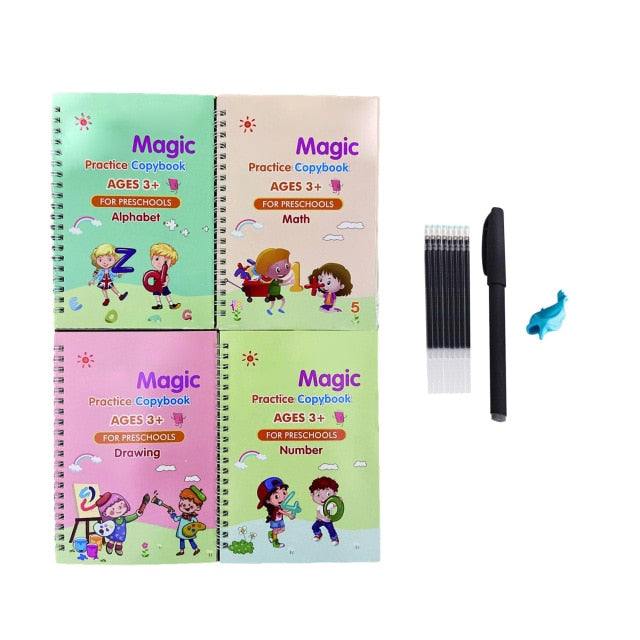 4 Books + Pen Magic Practice Copybook Free Wiping Children's Copybook