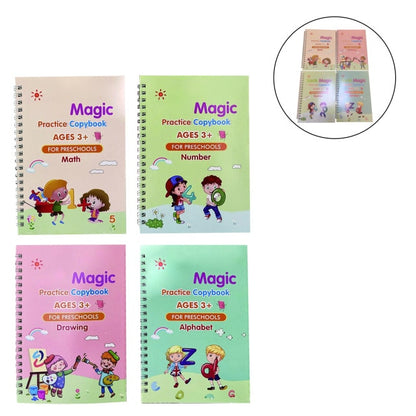 4 Books + Pen Magic Practice Copybook Free Wiping Children's Copybook